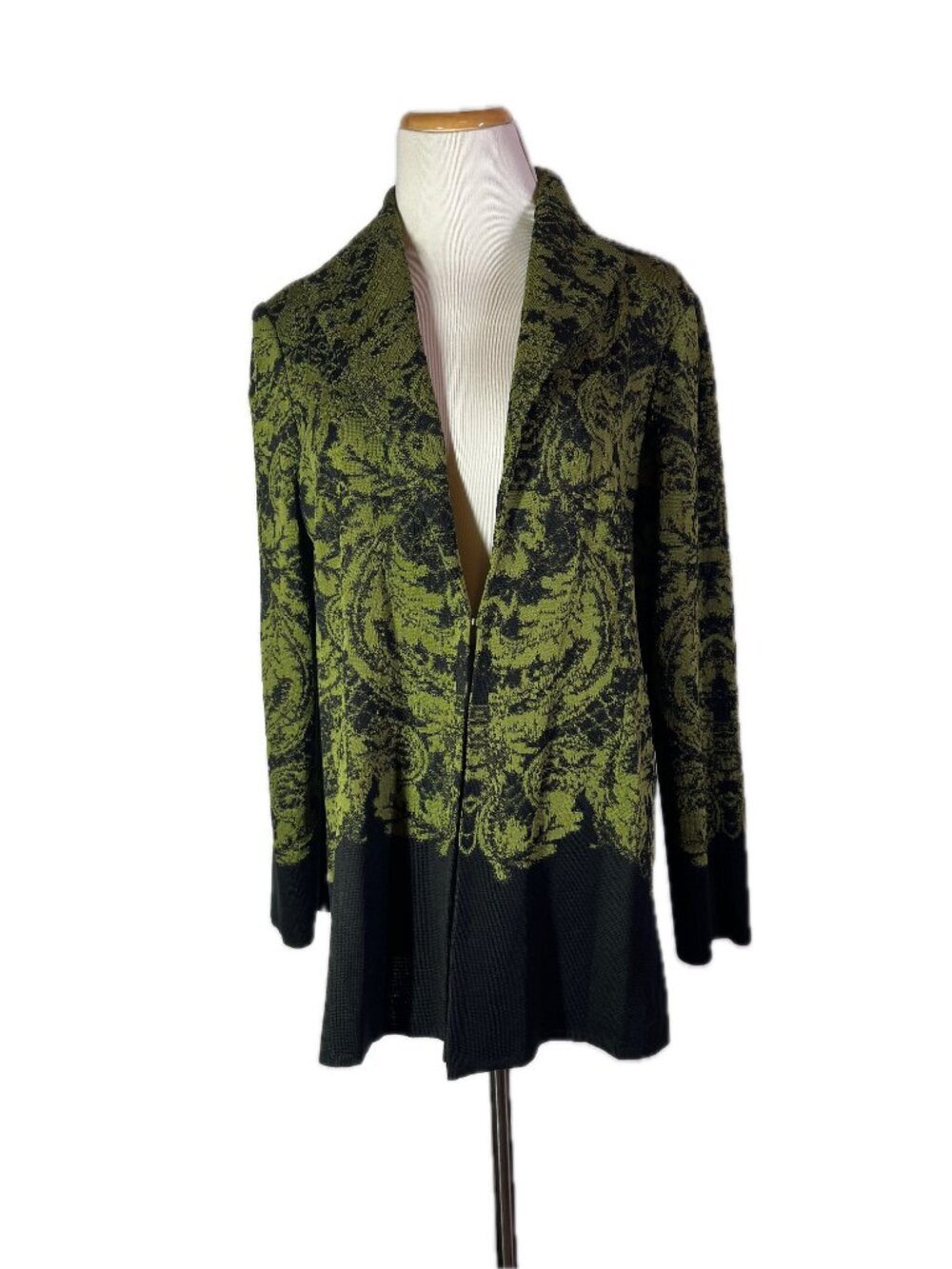 Ming Wang Size M Green Hook-Front Jacket Knit